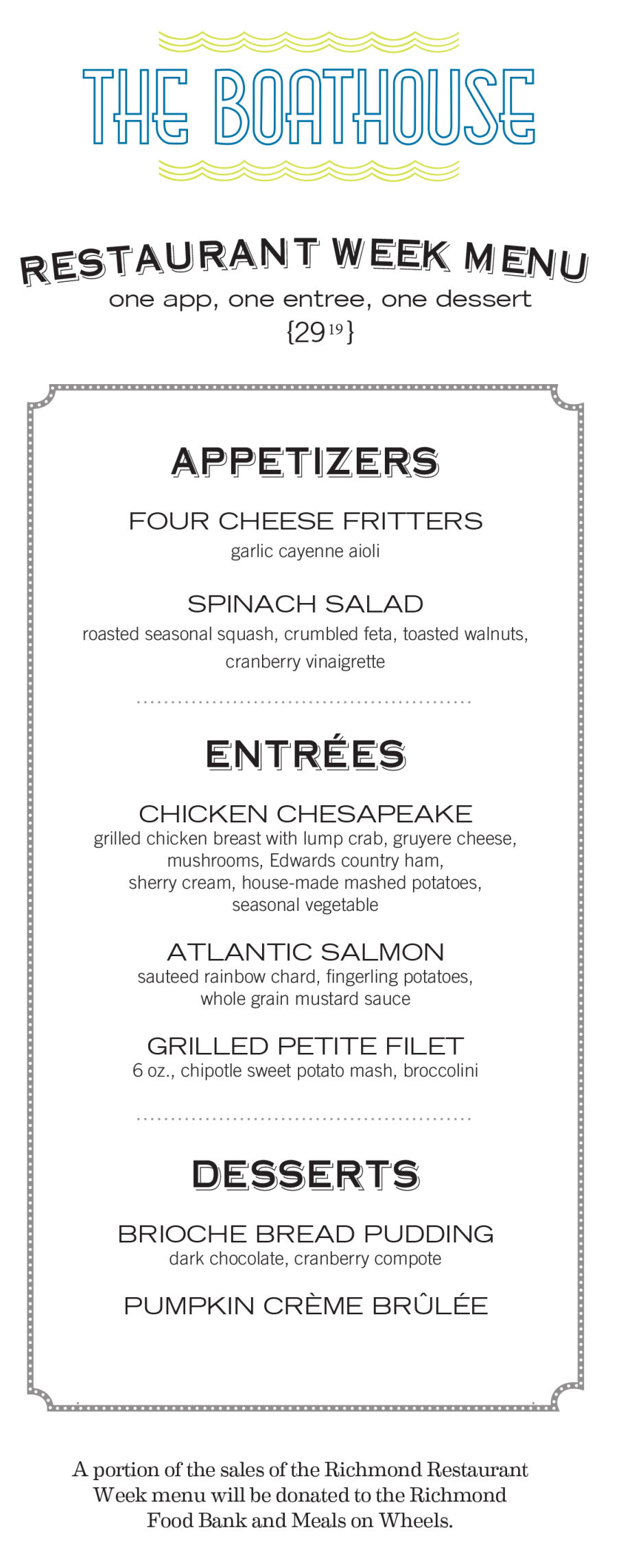 The boathouse deals menu