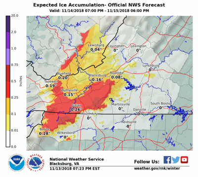 Winter Storm Warning Issued For Potentially Damaging Ice Near