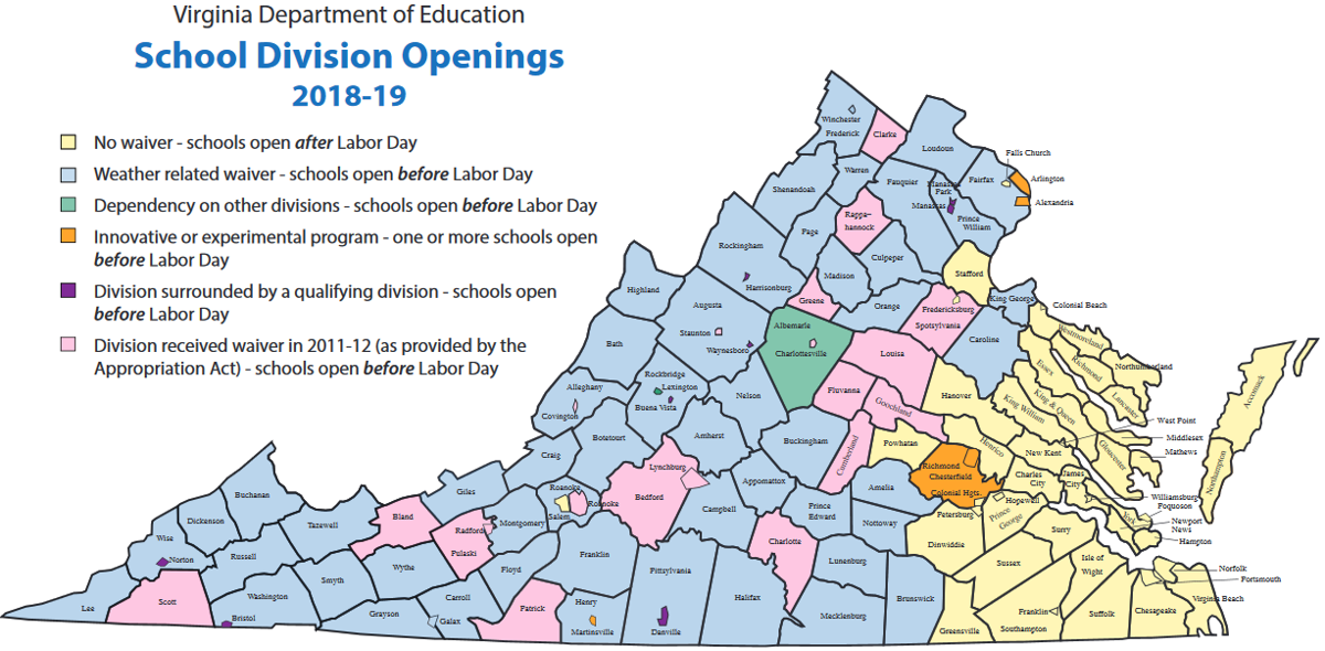 Virginia School Districts Map Virginia schools to start before Labor Day? It's close to 