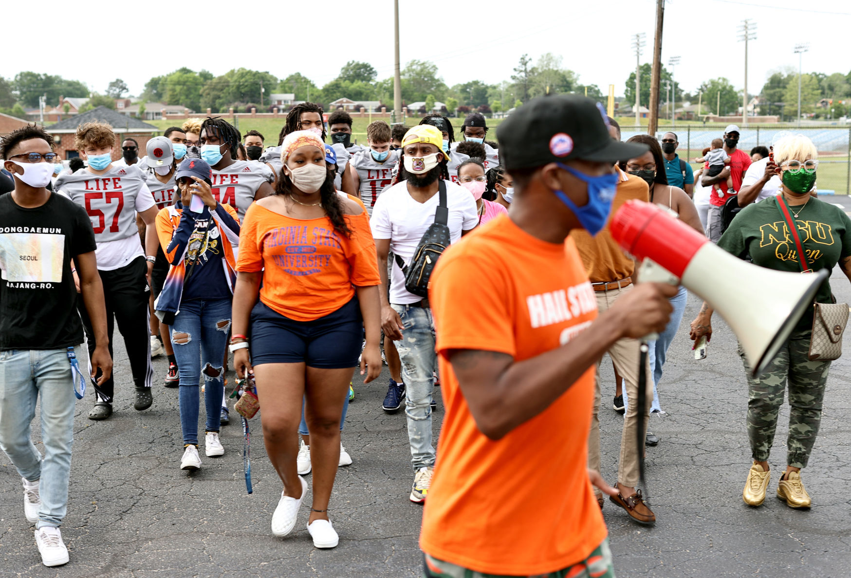 Demonstrators march at VSU to support Army officer pepper-sprayed