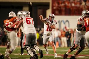 Ohio State Buckeyes quarterback Julian Sayin (10) throws during the NCAA football game against the Texas Longhorns  at Darrell K
