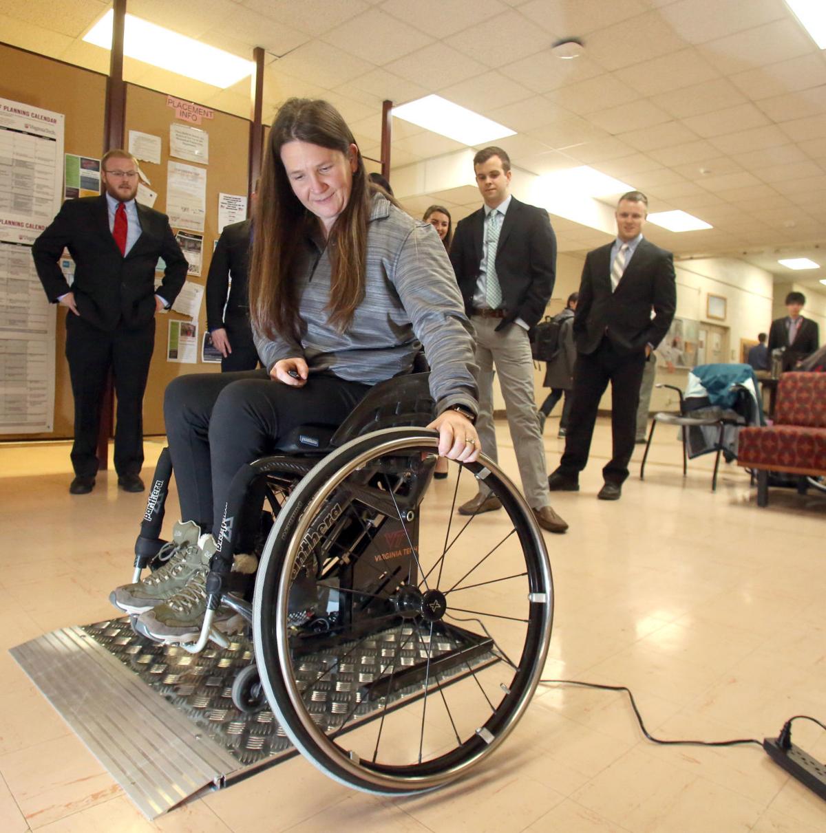 Virginia Tech students build wheelchair wheel changer for disabled
