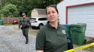Shelby Crouch, Department of Wildlife Resources, gives an update on the Oregon Hill bear