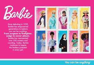 Coming this summer are a set of Barbie stamps featuring dolls "dressed for 10 iconic careers."