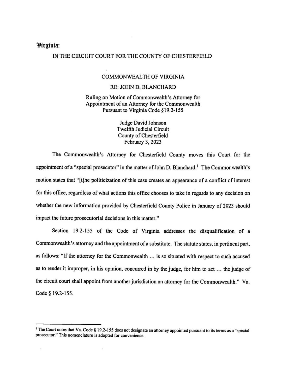 Chesterfield Circuit Judge David Johnson #39 s ruling