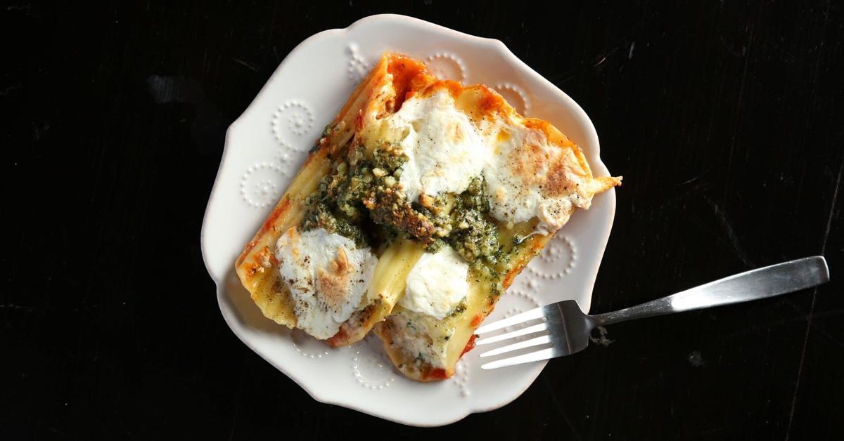 Saucy Cheesy Stuffed Manicotti With Coppa And Rustic Pesto Feast And Field Food Begins In The Field Richmond Com