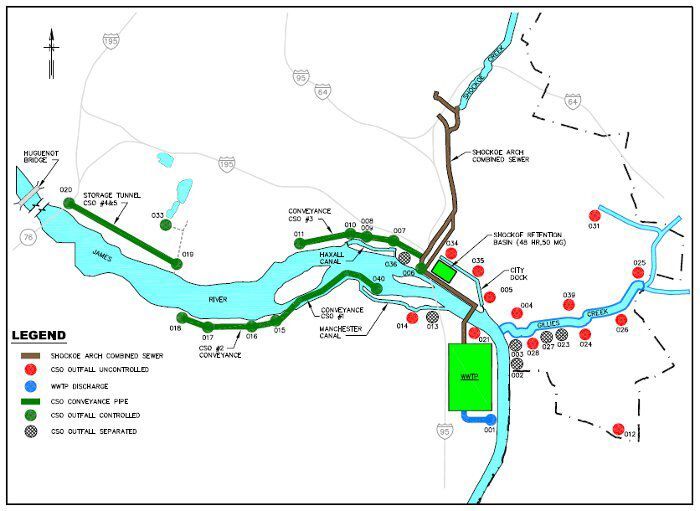 Location of Combined Sewer Overflow Points in Richmond.