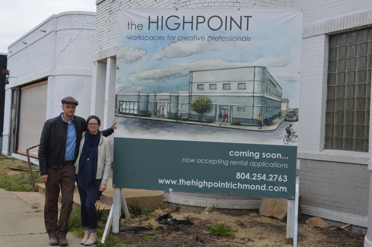 Biz Buzz Building In Scott S Addition Being Redeveloped Into Studio David Morrison And Claire Accardo Outside The Old Sea Dream Leather Building At 3300 W Broad St That They Business Partner Robert Olson Are