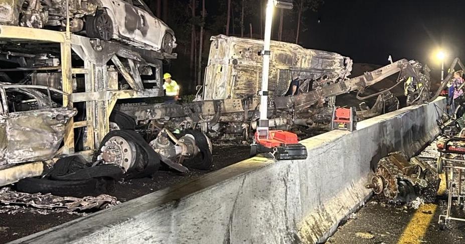 Driver of car hauler dies in fiery crash on I-64 in New Kent
