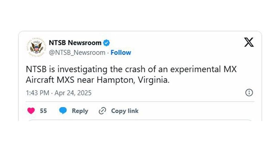 Experimental plane crashes at US military base in Virginia, officials say