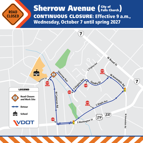 Sherrow Avenue months-long closure in Falls Church begins Oct. 7