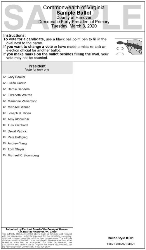 Democratic Presidential Primary Ballot Lengthy But Many Have Dropped Out Mechanicsville Local Richmond Com