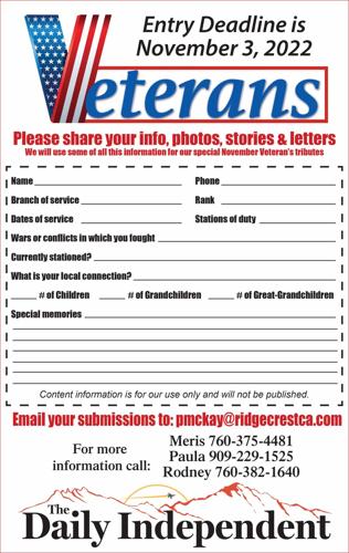 Daily Independent Ridgecrest Daily Independent seeks submissions in honor of Veterans Day | News ...