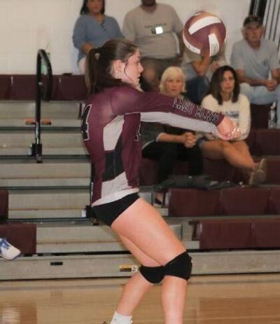 Lady Elker sophomore Hailee McDermott in action against St. Marys on Monday night in Ridgway. The Lady Dutch won the match 3-0. The 1-5 Lady Ekers return to action Tuesday at Brockway.