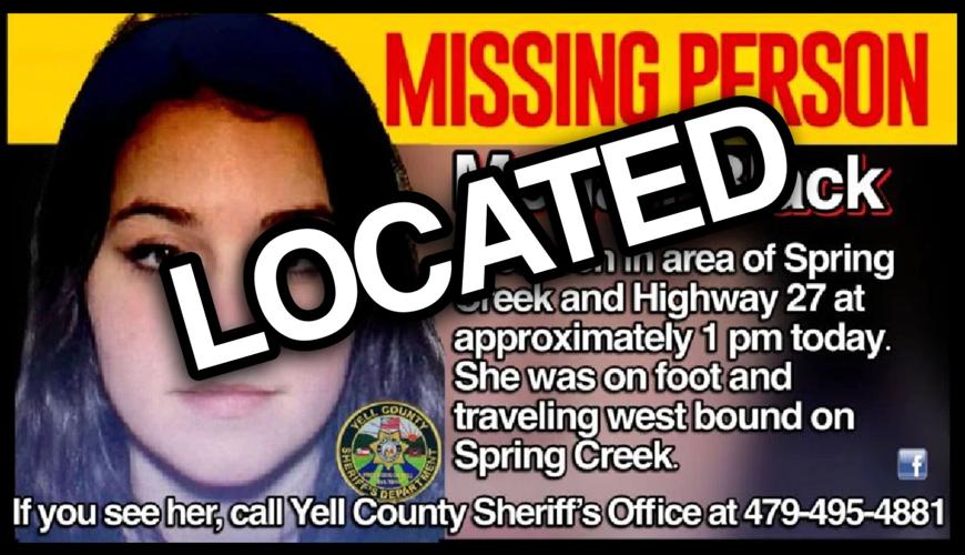 UPDATE: Yell County Sheriff’s Office advises missing female has been located