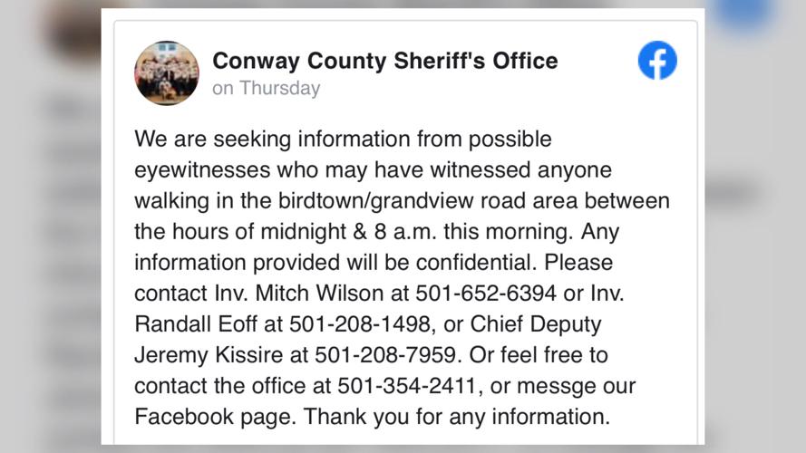 Conway County Sheriff’s Office seeks information after body is found on