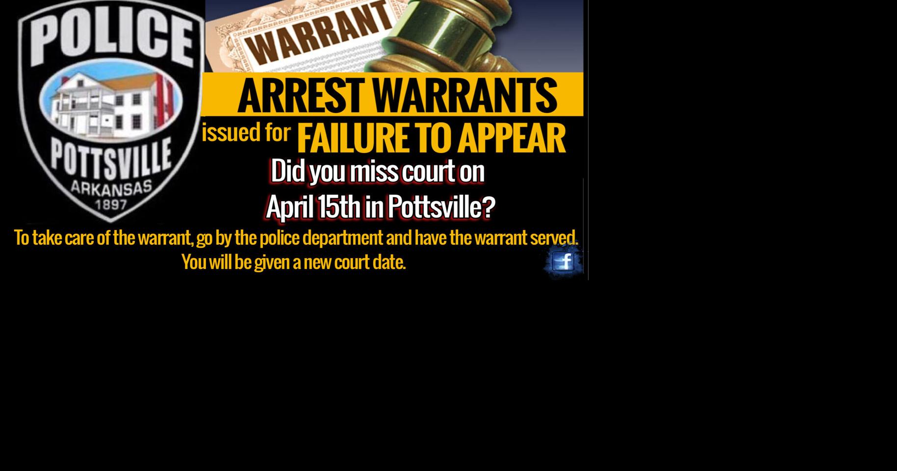 Pottsville Police Department issues warrants for Failure to Appear Local News