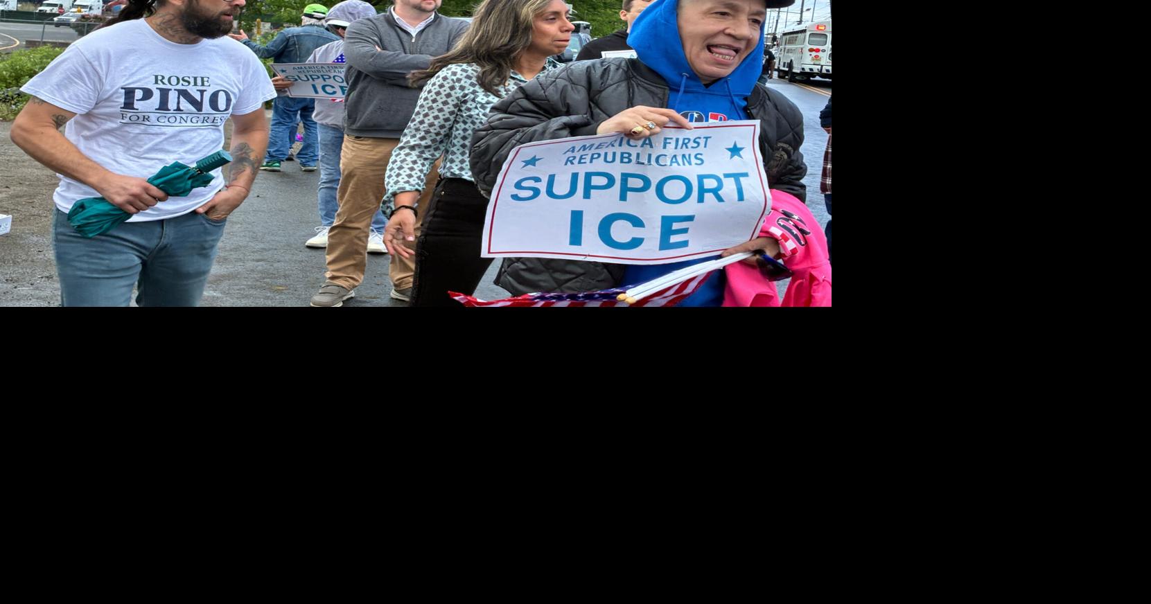 ICE supporters gathered outside the Delaney Hall detention center in Newark on Saturday, May 30, 2026.