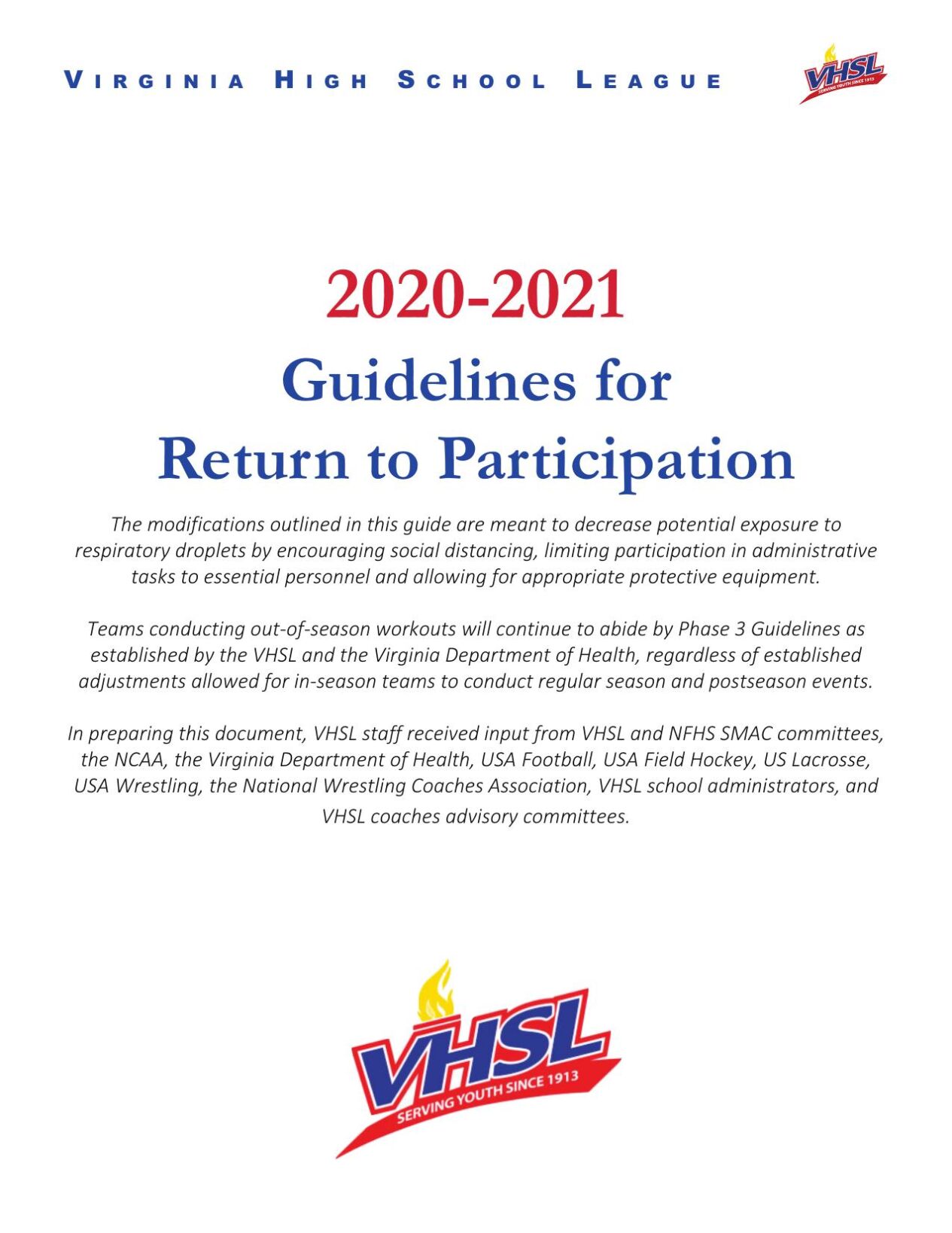 VHSL Releases Guidelines For 2020-21 Sports With Limited Football Capacity