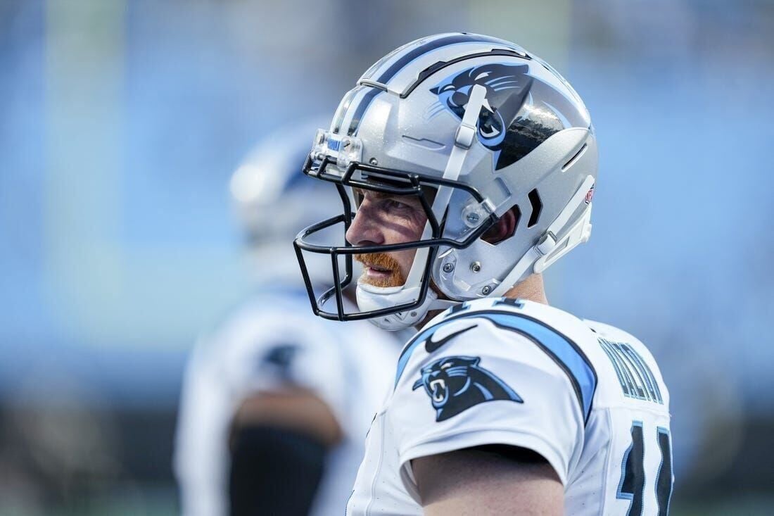 Carolina Panthers quarterback Bryce Young warms up before an NFL