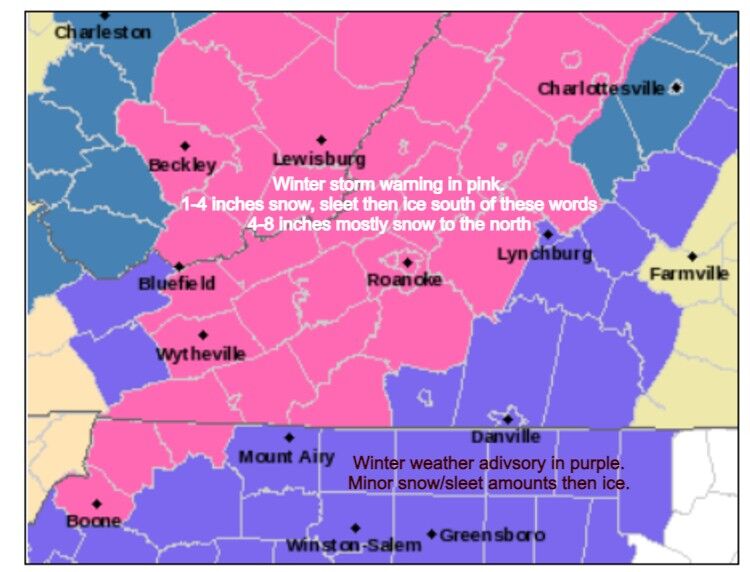 Update Winter Storm Warning Issued For Wednesday Wintry Mix Weather Roanoke Com