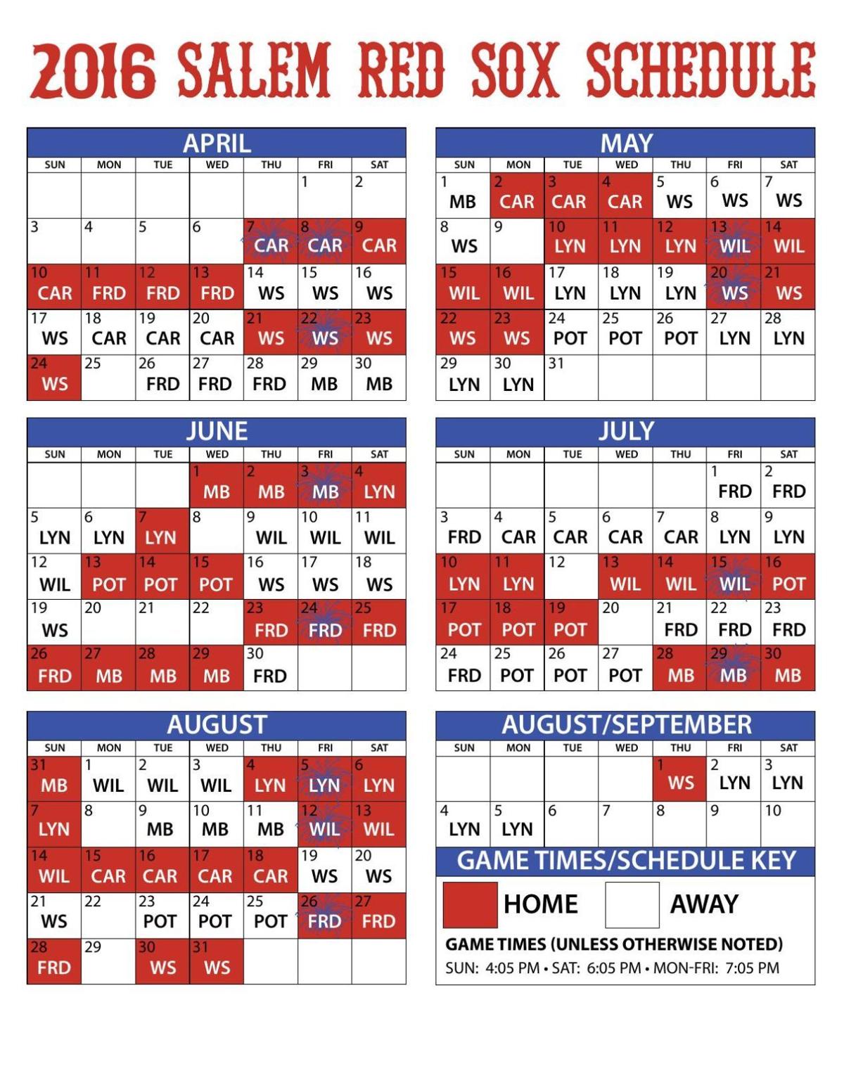 Salem Red Sox 2016 schedule Local Pro Sports