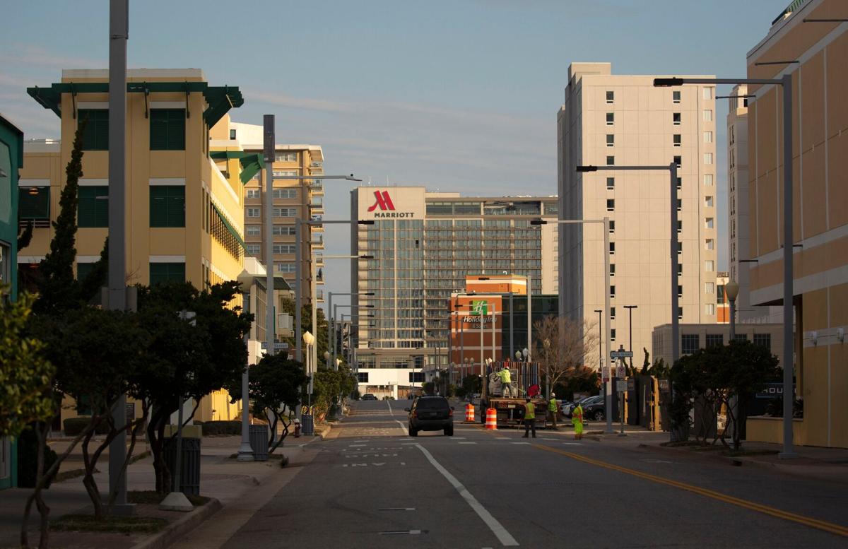 Looking north on Atlantic Avenue at the Virginia Beach Oceanfront near 35th Street on March 11. The tourist industry still needs help to recover from the pandemic and the dramatic loss of revenue it caused.