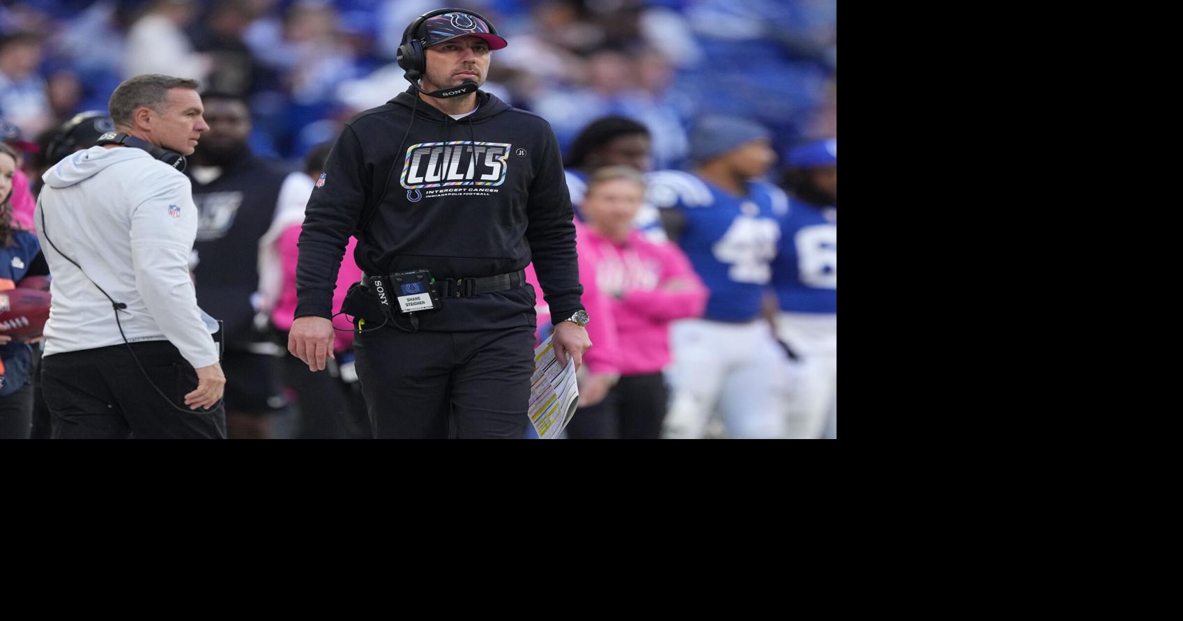 Indianapolis Colts head coach Shane Steichen walks the sideline Sunday, Oct. 18, 2026, during the game against the Tennessee Titans at Lucas Oil Stadium in Indianapolis.