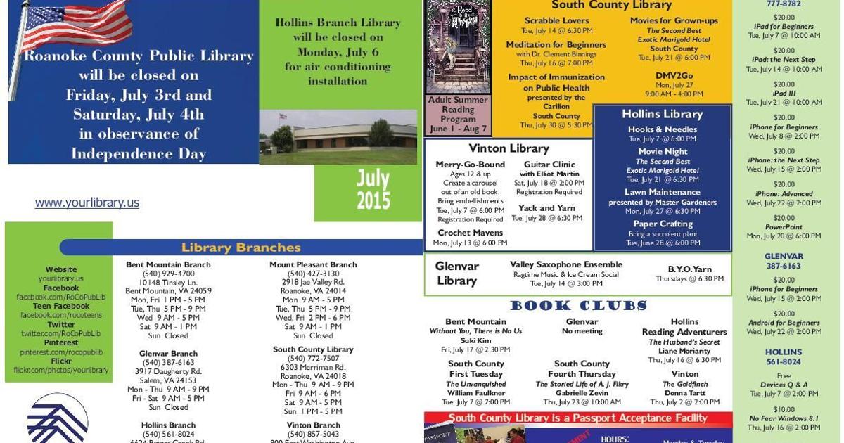 Roanoke County Library calendar of events, July 2011