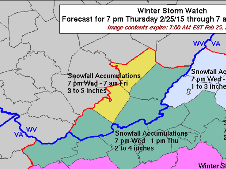 Winter Storm Warning Issued South Of Roanoke Heavy Snow Risk May