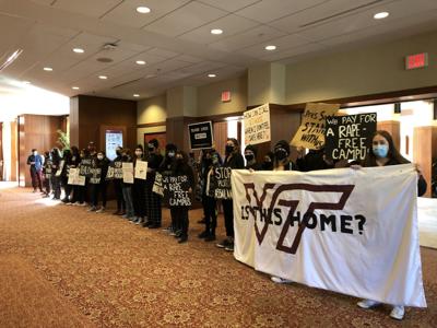 Protesters at Virginia Tech Board of Visitors meeting on Nov. 7