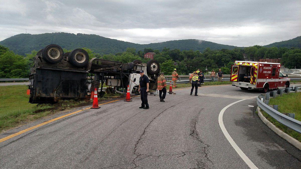 Truck wreck on U.S. 220 in Roanoke injures driver, spills asphalt