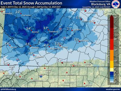 National Weather Service snow forecast Friday December 12 2025