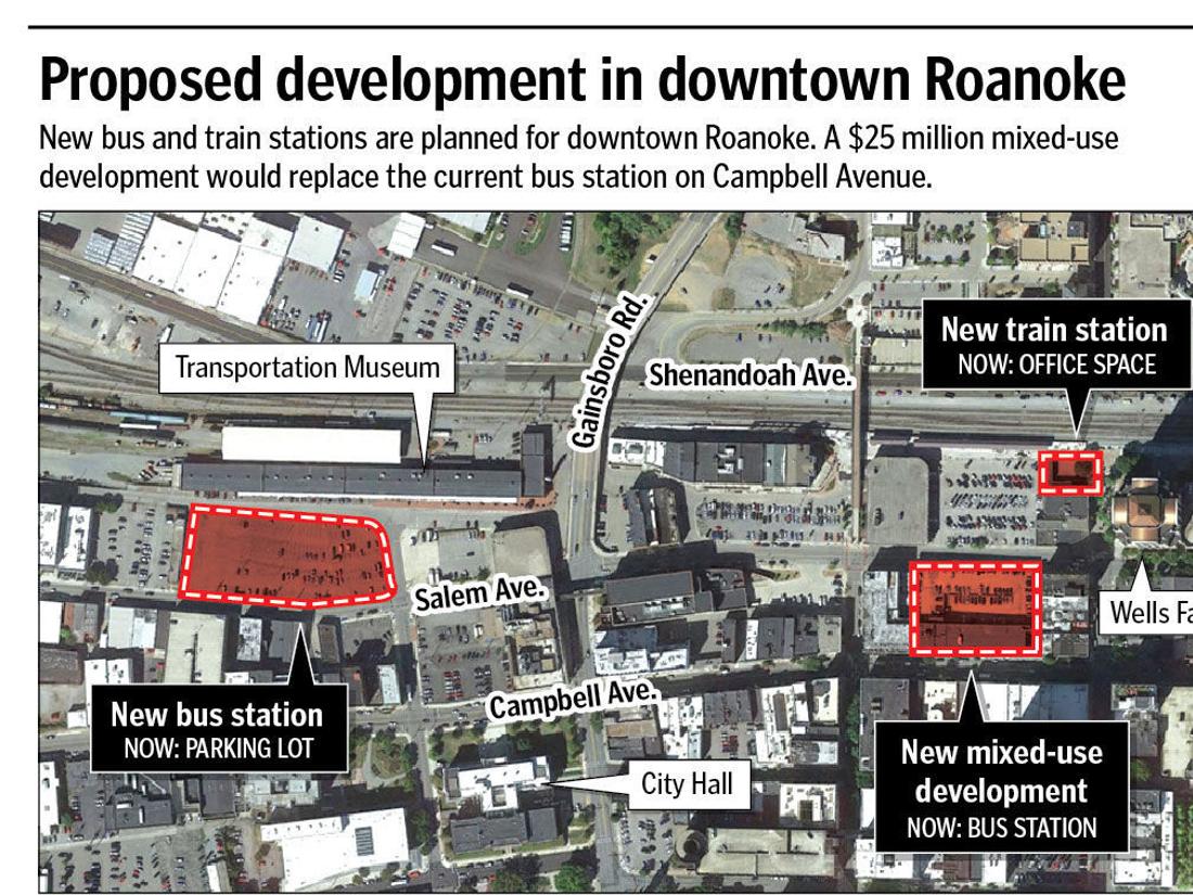 Roanoke Unveils Plan For New Bus Station Train Depot Shops Offices Apartments All Downtown Local News Roanoke Com