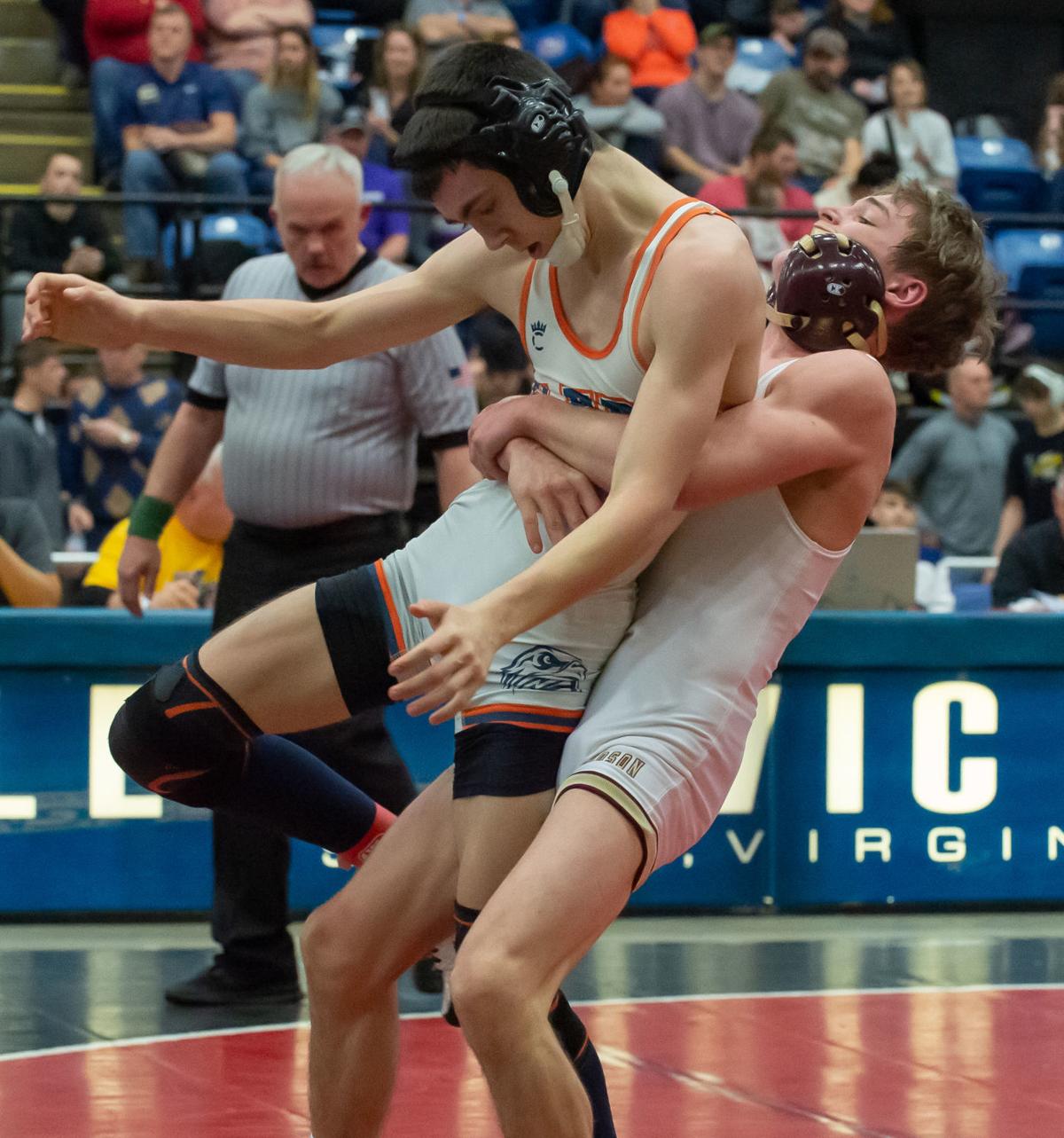 Scenes from the Class 2 title bouts at the VHSL state wrestling tournament