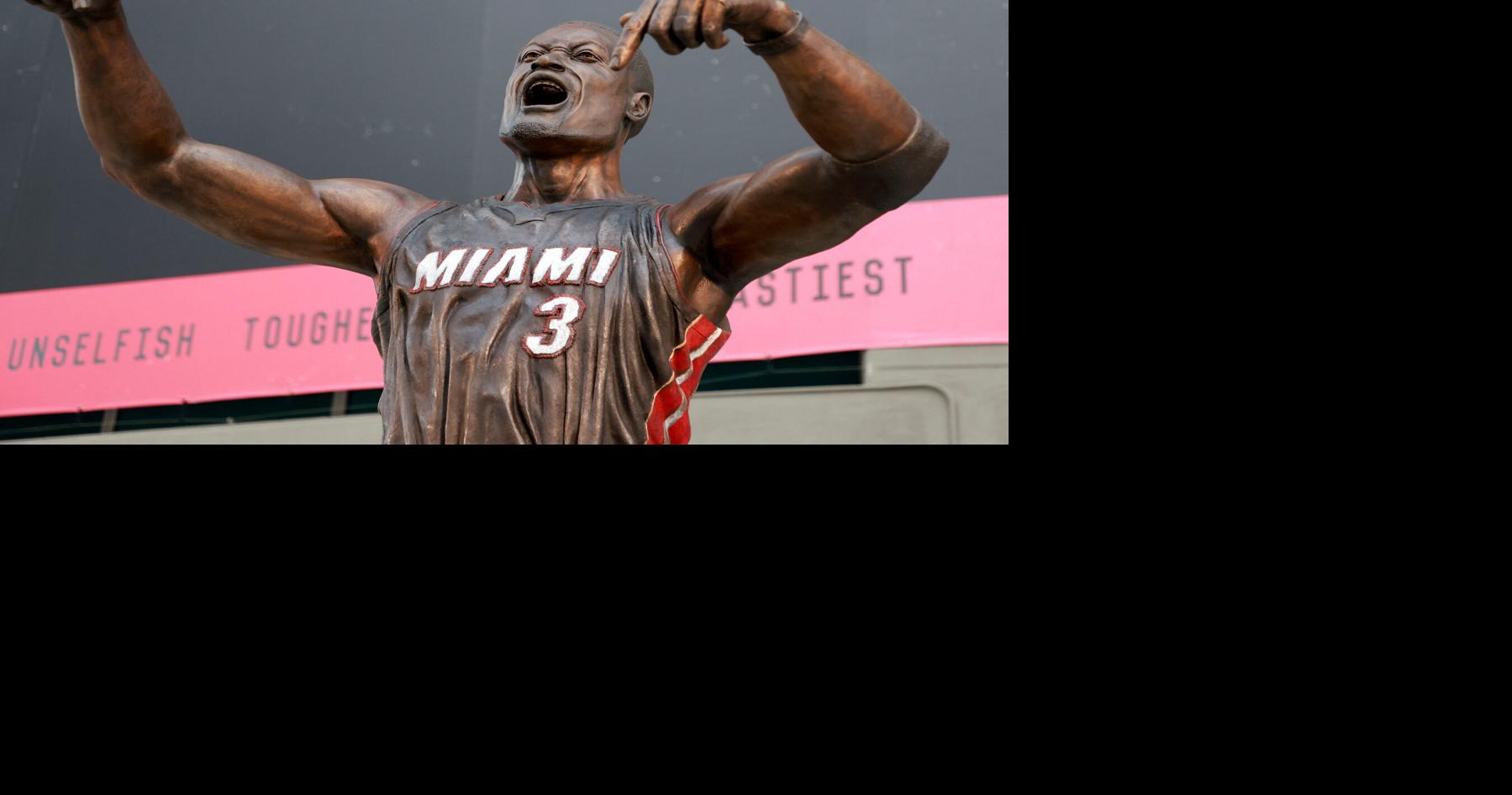 A general view of the new Dwyane Wade statue i