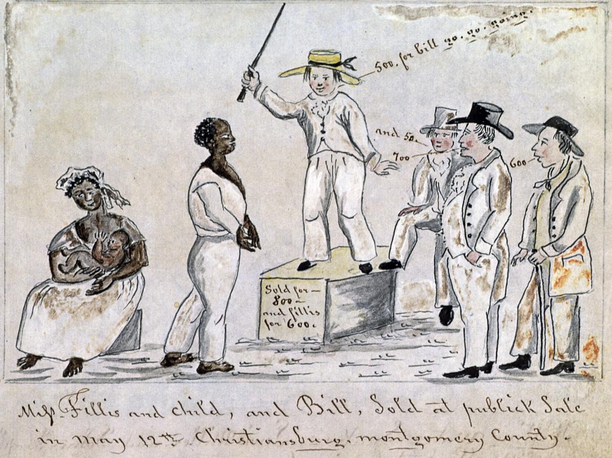 Lewis Miller sketch of Slave Auction Christiansburg
