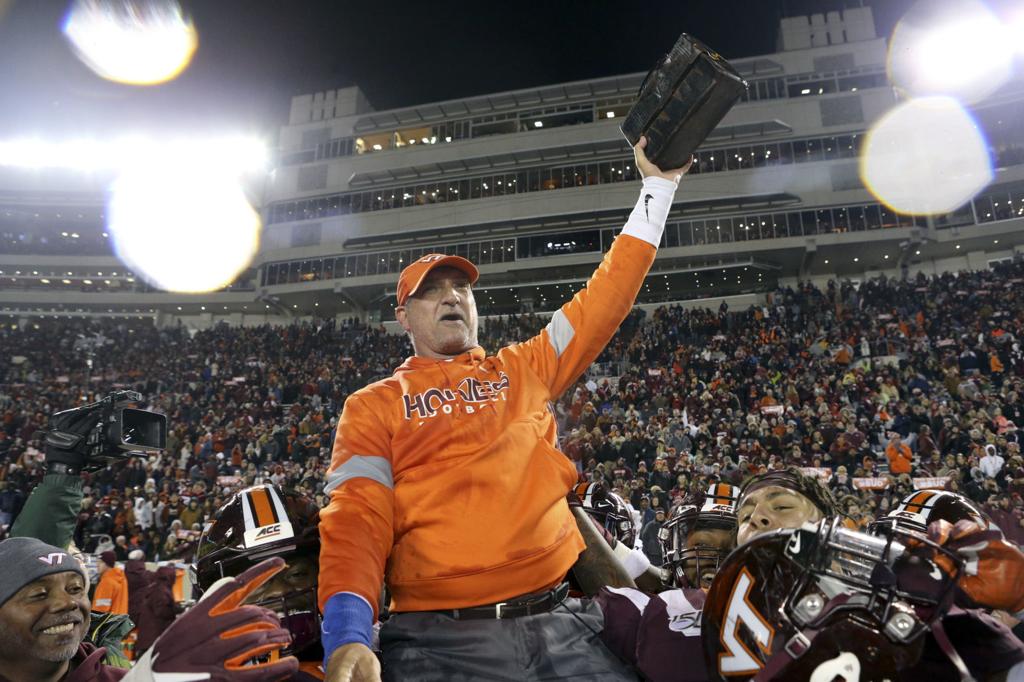 Bud Foster Gets Banner Before Virginia Tech Football Win And Game Ball After It Virginia Tech Roanoke Com