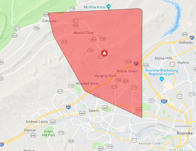 roanoke power outages failure caused equipment valley restored update after 1500 outage map customers morning friday