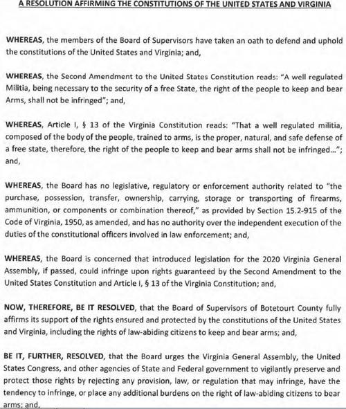 Botetourt Second Amendment resolution 112619