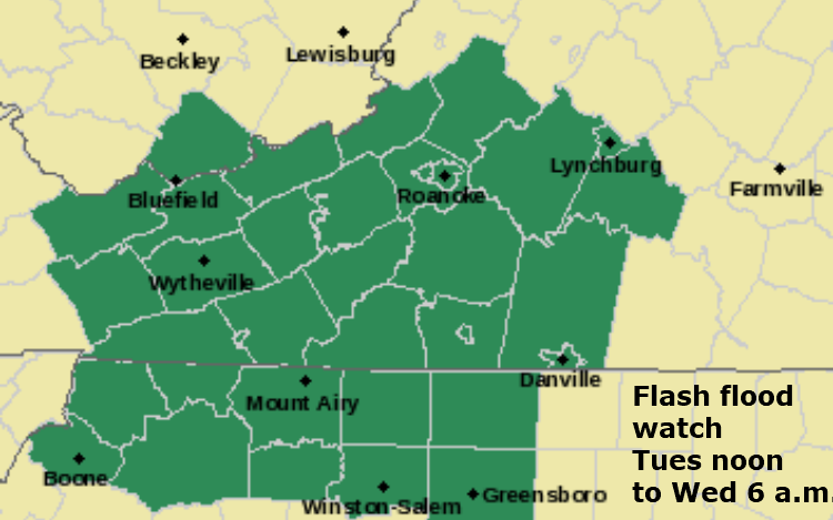 Flash flood watch issued for locally torrential Tuesday PM downpours
