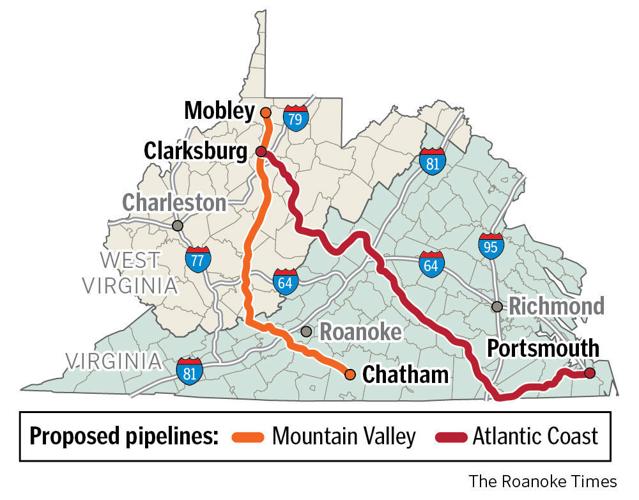 Mountain Valley and Atlantic Coast pipelines routes in Virginia