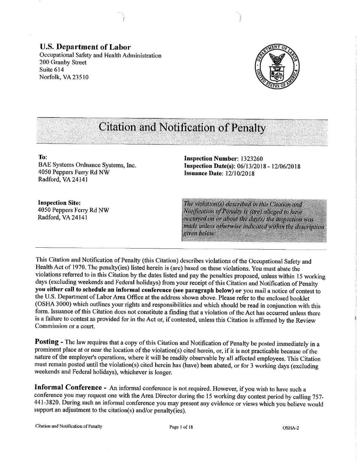 Osha Report On Radford Arsenal Incident Roanoke Com