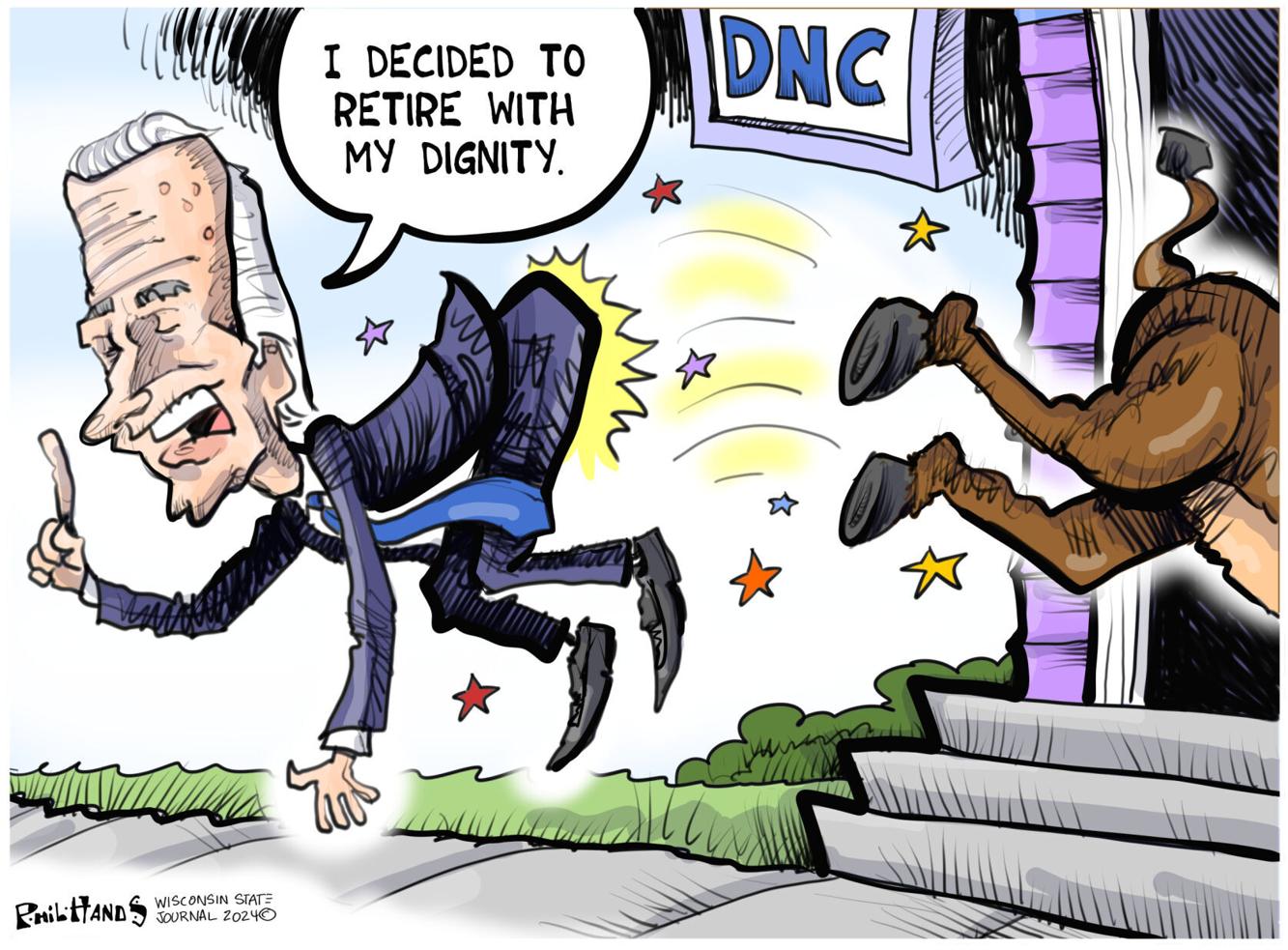 16 political cartoons chart Joe Biden's exit