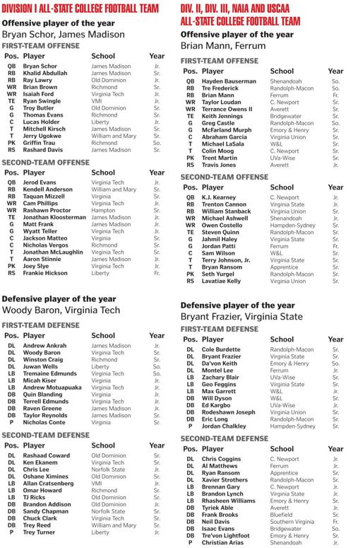 2016 The Roanoke Times All State College Football Teams