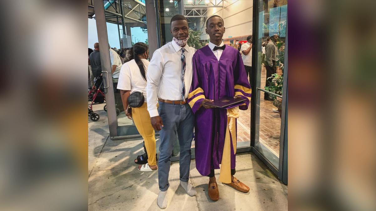 A high school senior was accused of violating his graduation's dress code with his shoes -- so a teacher switched with him