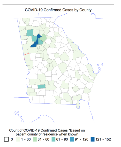 March 23 7 pm Georgia COVID-19 map.png