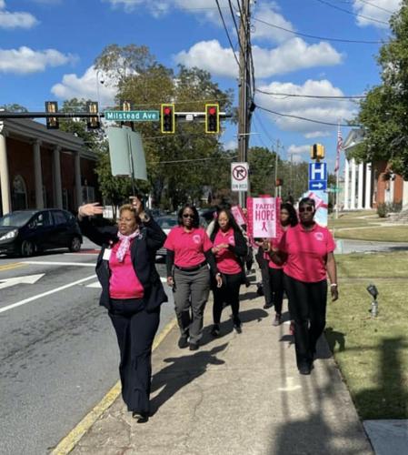 Clerk of Courts Janice Morris leads breast cancer awareness walk