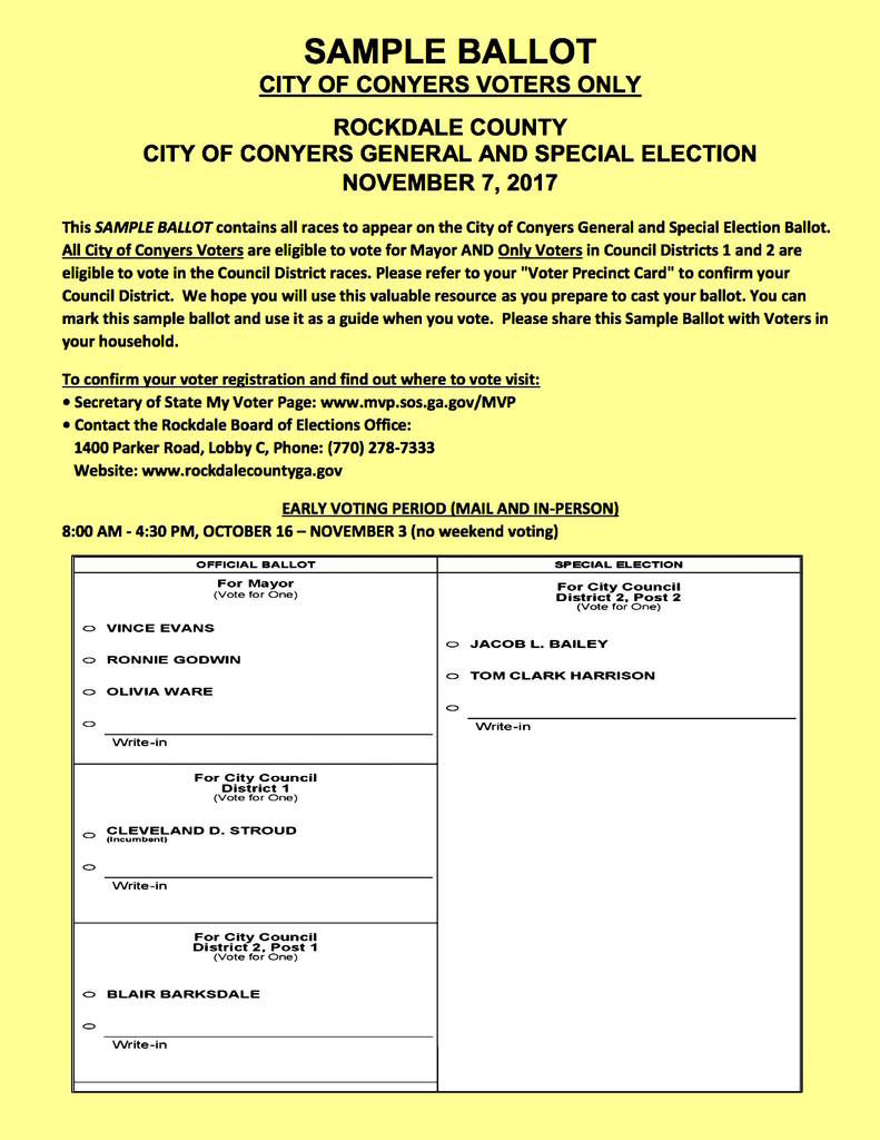 Sample ballot for Conyers election Local News