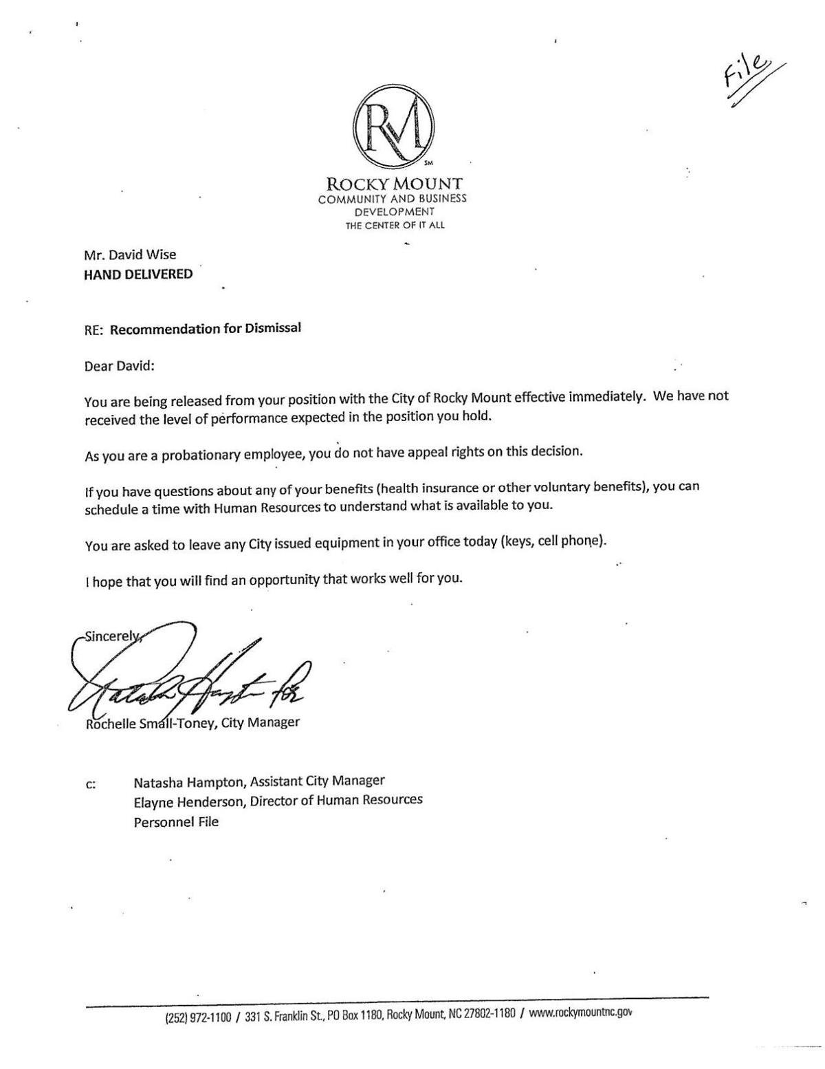 Termination Letter Rockymounttelegram Com